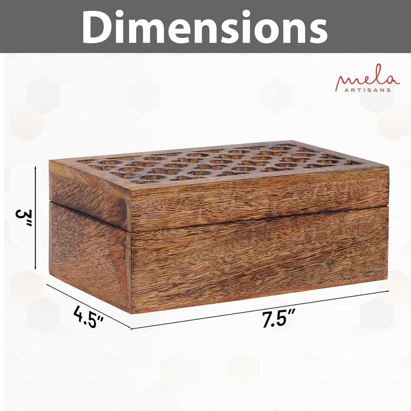Mela Artisans Wooden Keepsake Box | Medium Burnt Mango Wood Memory & Photo Storage Box with Hinged Lid | Decorative Storage Box | Medium | 7.5x4.5x3 Inch - Image 3